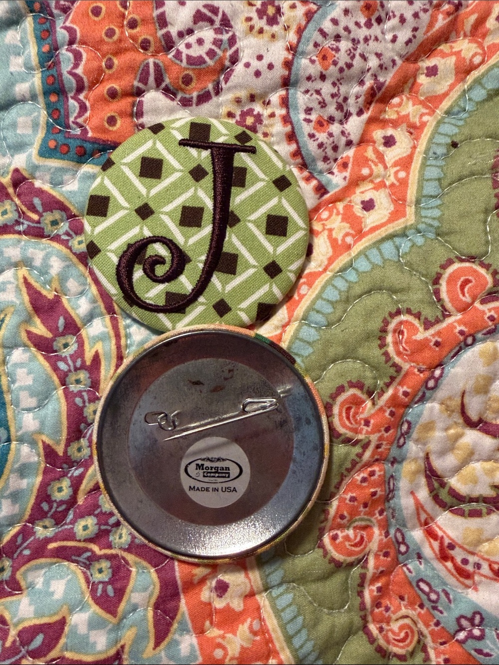 Morgan & Co. Green Geometric Monogram 'J' Button Accent
